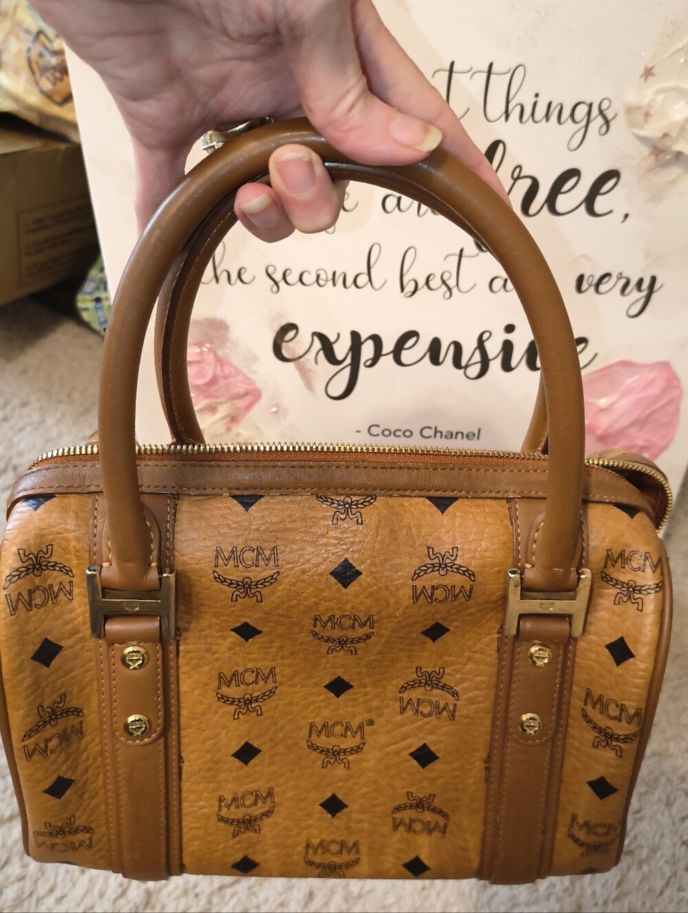 For Trade MCM Cognac Visetos Boston Bag